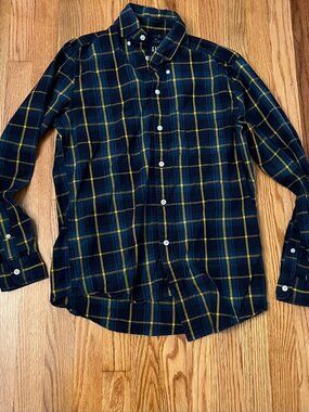 Gap Mens S Slim Fit Flannel Shirt Navy Yellow Plaid